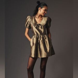 Porridge Anthropologie Bronze‎ Peter Pan Collared Babydoll Dress Size Large
